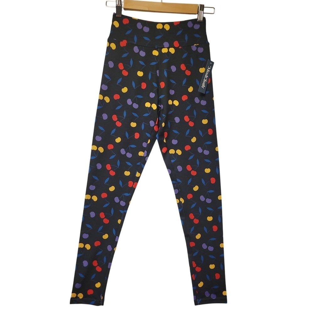 ModCloth Cherry Print Keeping It Cardio Leggings Womens Size XS Retro Yoga Gym